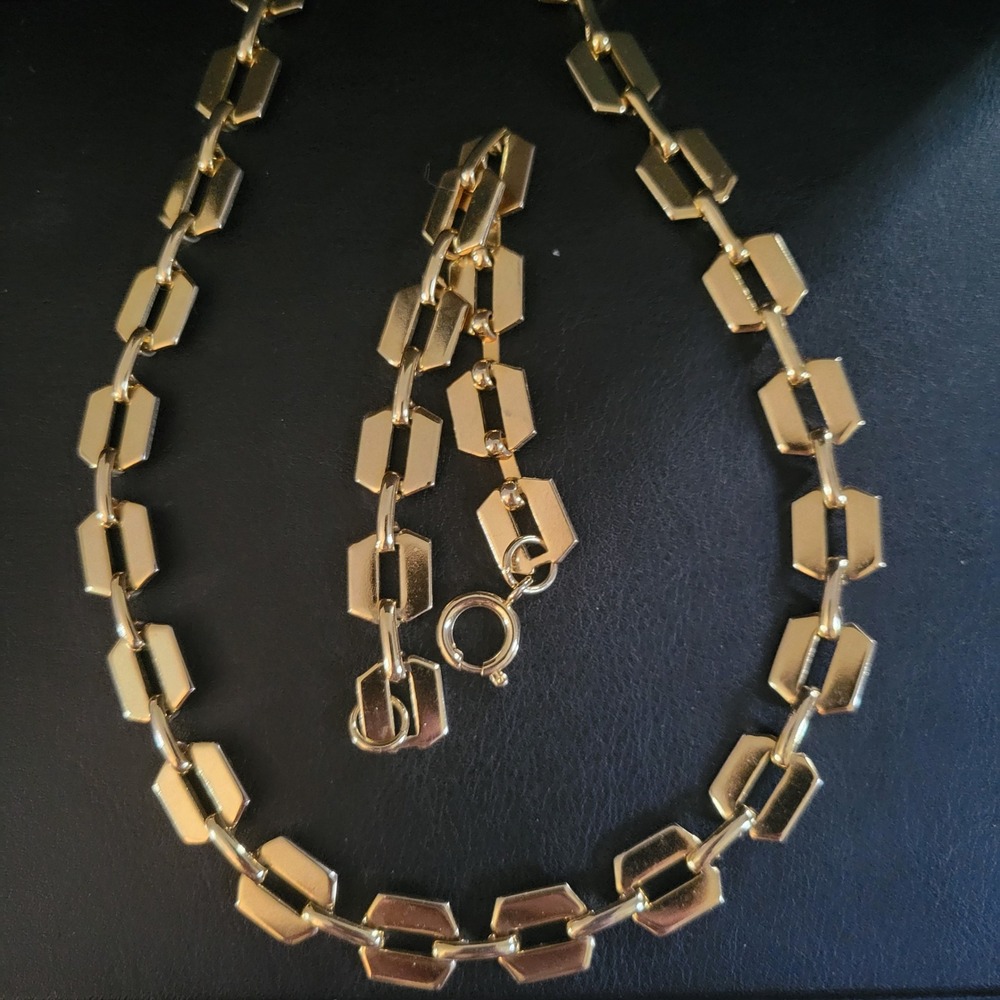 Vintage Gold Tone Hexagon Link Bracelet‎ Size 6.5 Inch Minimalist 70s